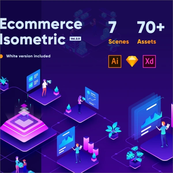 Isometric Ecommerce and Online Shopping 创意等距风格电子商务网上购物