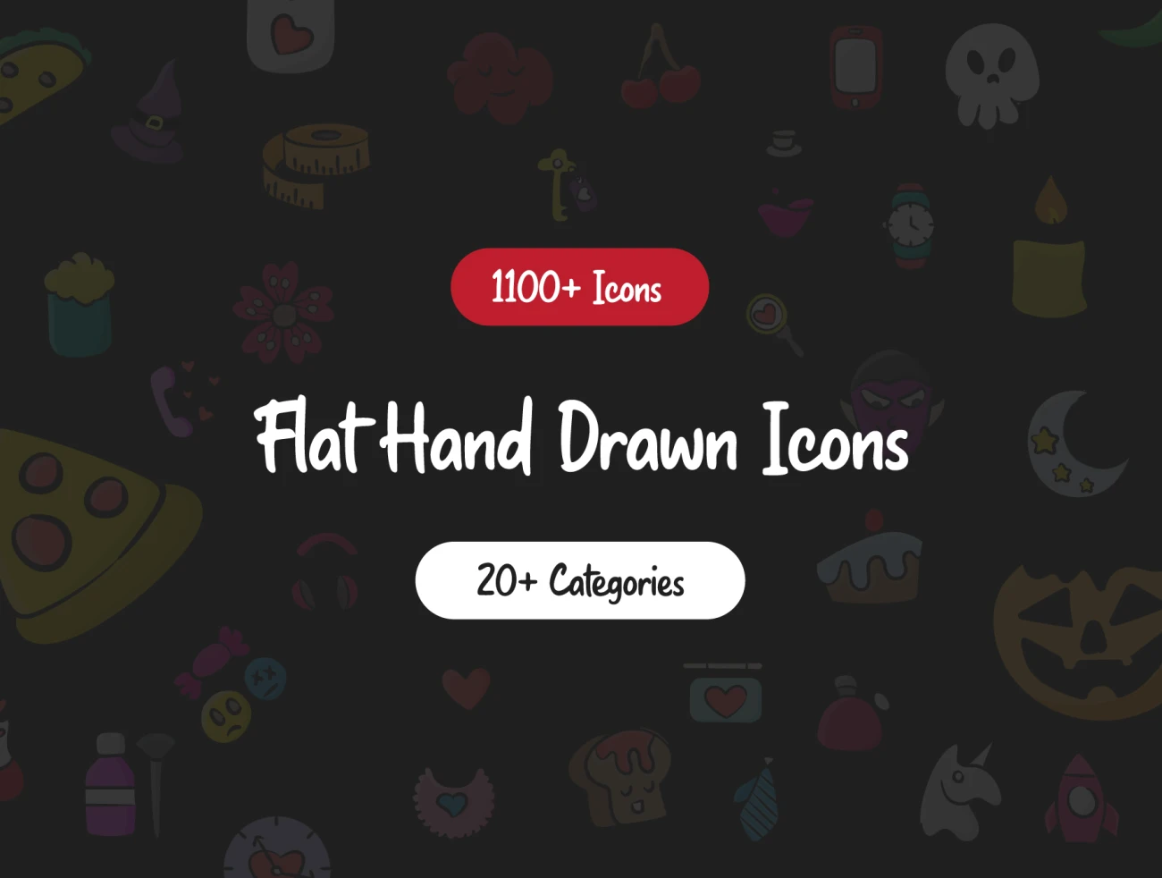 1100+ Flat Hand Drawn Icons 1100+平面手绘图标插图1