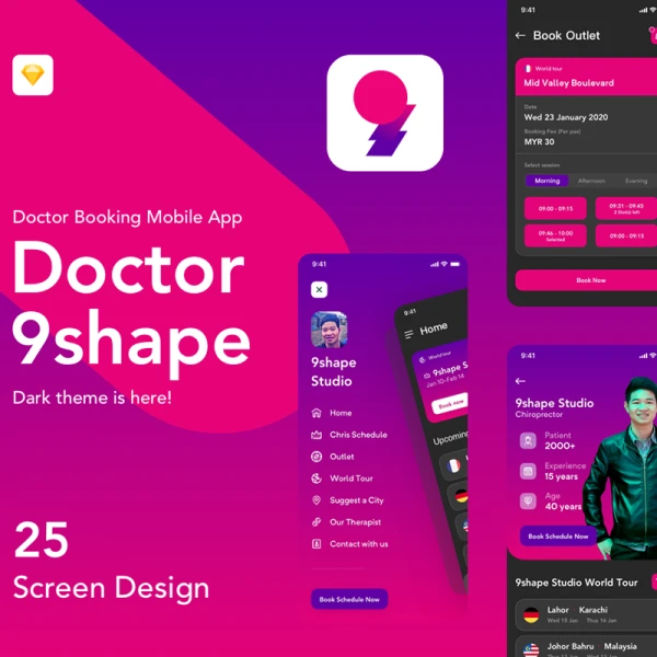 Dark 9shape Doctor Booking Apps IOS Ui Kit 深色9shape医生预约应用IOS用户界面套件