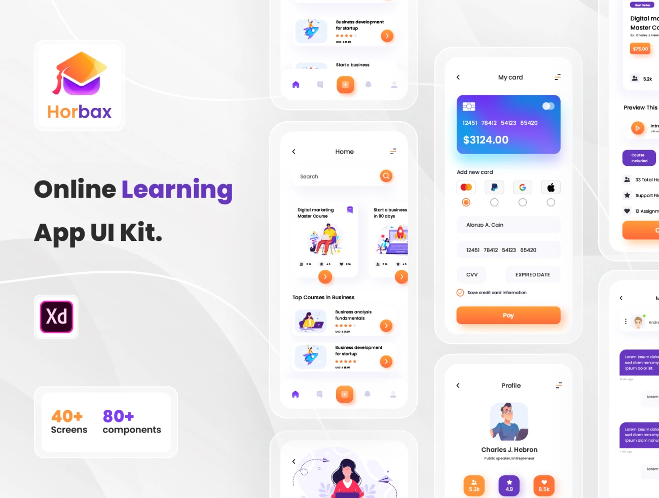 Horbax Online Learning App UI Kit Horbax在线学习应用程序UI套件插图1