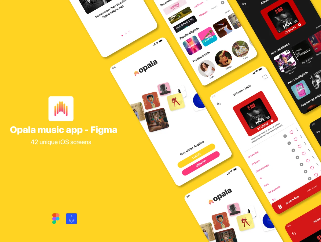 Opala Music app - FIGMA Version 音乐应用程序-UI/UX、ui套件、应用、播放器-到位啦UI