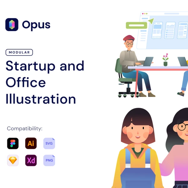 Opus startup and office illustration 创业和办公场景矢量插画图标