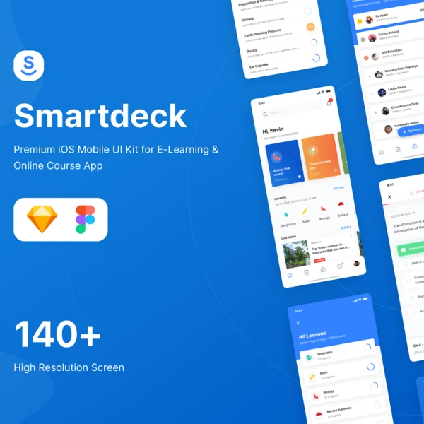 Smartdeck Mobile E-Learning UI Kit 在线学习课堂网络课件手机app设计套件