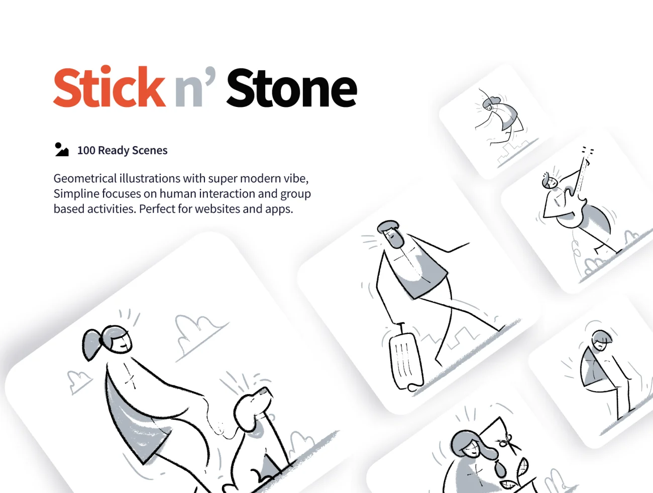 Stick N Stone illustrations 100个优美简约线性插图插图1