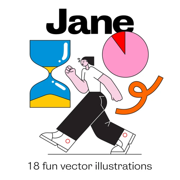 Jane - illustration pack 18个女生趣味矢量插画包插图包