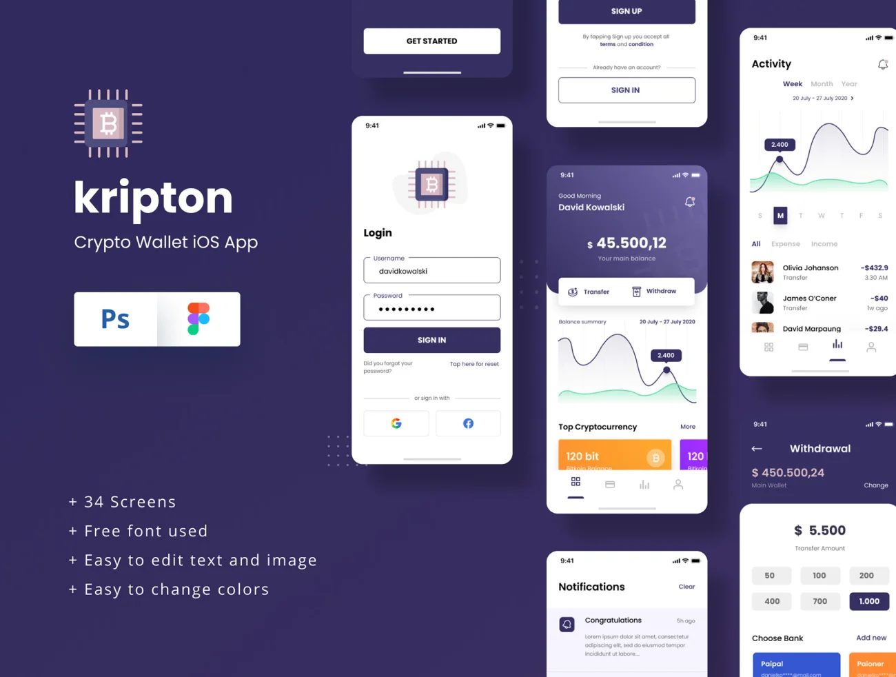 Kripton – Crypto Wallet iOS App Design Figma & PSD Template 加密钱包iOS应用程序设计插图1