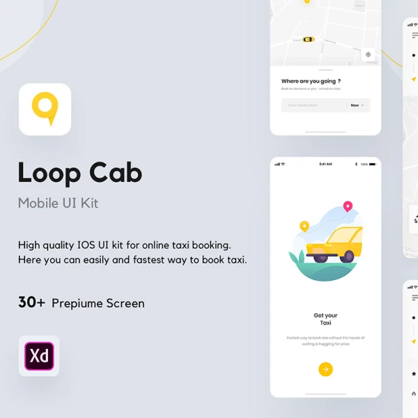 Loop Cab - Cab Booking App UI Kit 出租车预订应用程序UI套件