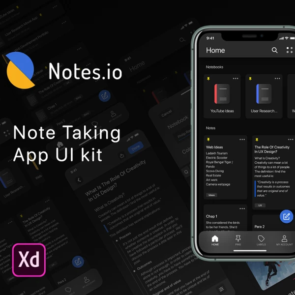 Notes.io Notes Taking App UI Kit 笔记记录应用程序UI套件