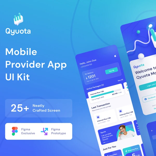 Qyuota Mobile Provider App UI Kit移动提供商应用程序用户界面套件