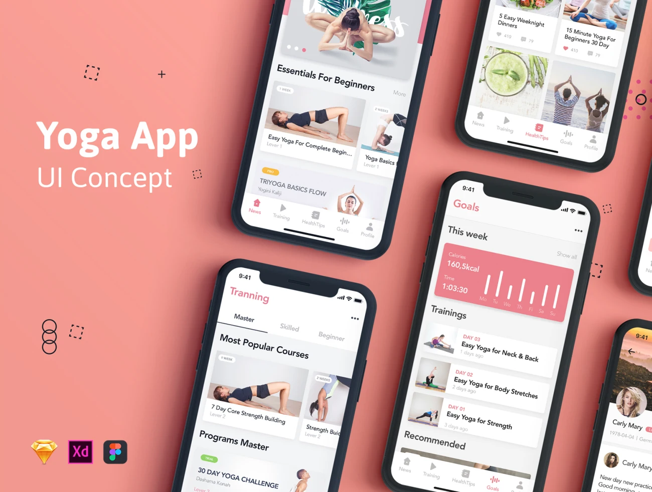 Yoga Fitness Mobile App UI Kit — new 瑜伽健身移动应用程序用户界面套件-新插图1