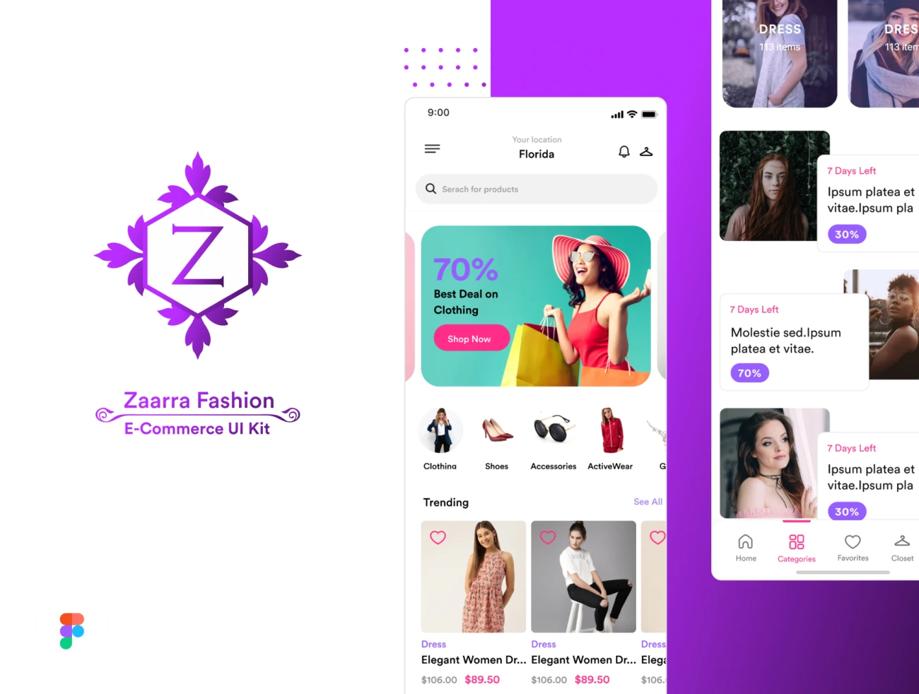 Zaara Fashion ecommerce UI Kit时尚电子商务UI套件插图1