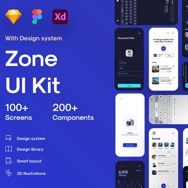 Zone App UI Kit 应用程序UI套件库3d图标