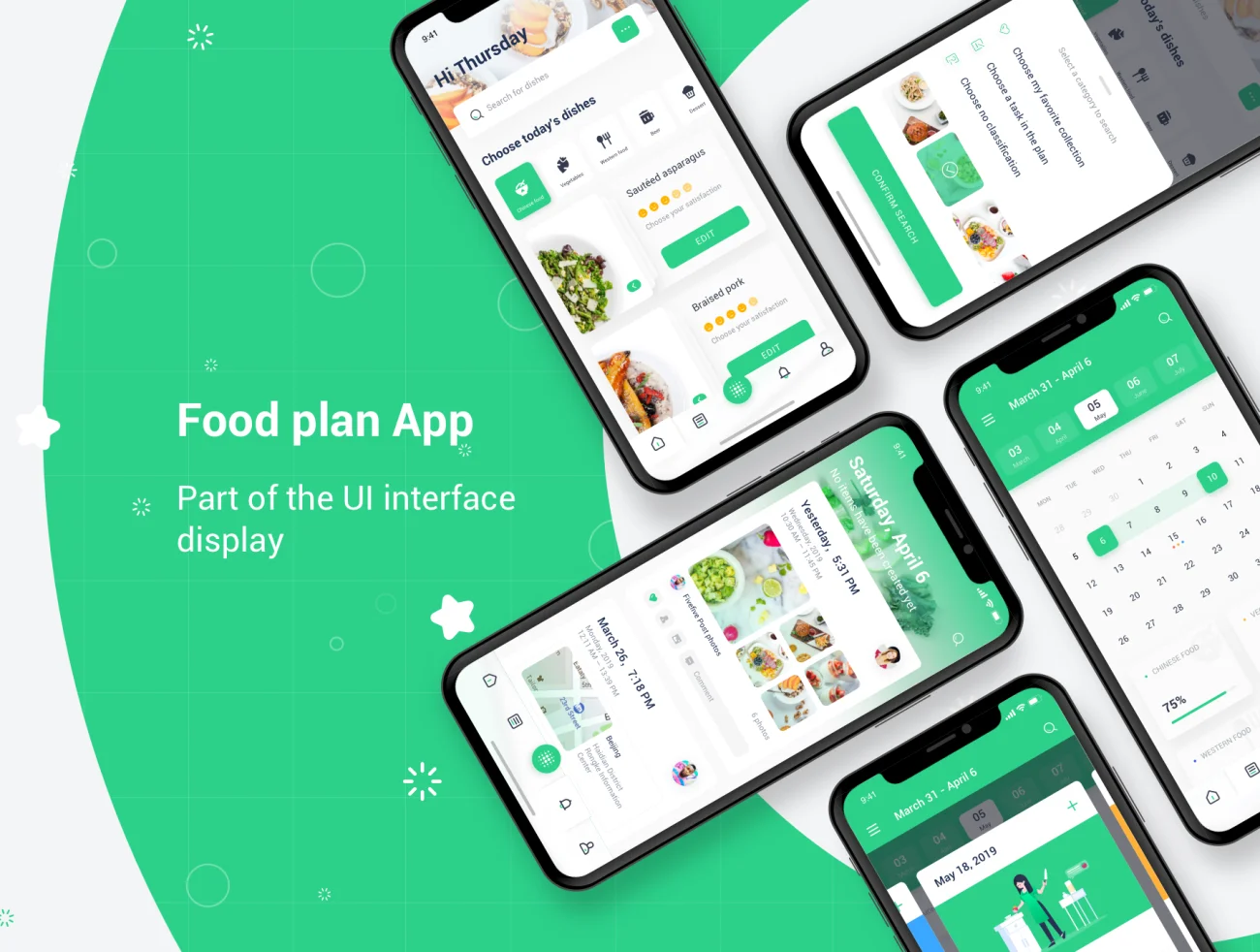 FoodPlan UI Kit 饮食计划UI套件-UI/UX、ui套件、主页、介绍、列表、博客、卡片式、图表、地图、应用、引导页、日历、登录页、着陆页、社交、网站-到位啦UI