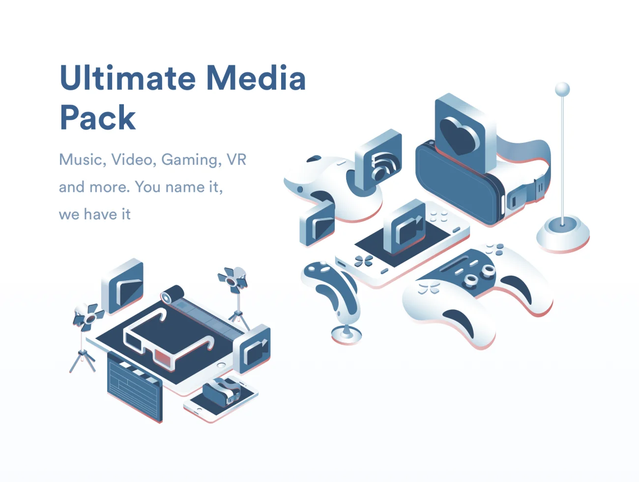 Ultimate Media Pack 4主题插画媒体包-场景插画、插画、插画功能、插画风格、概念创意、模块化套件、硬件设备、科技智能-到位啦UI