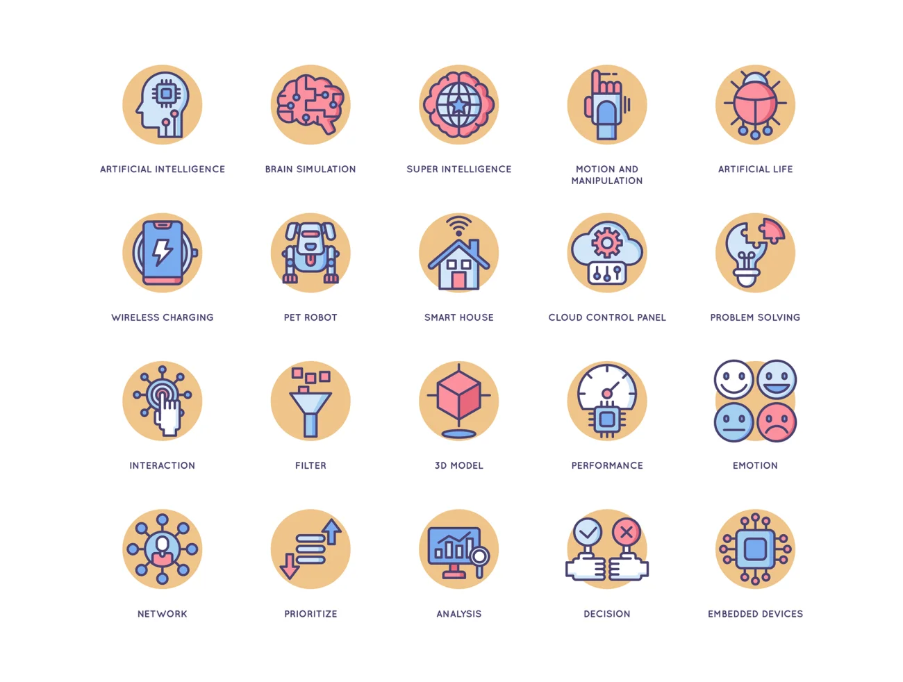 60 Artificial Intelligence Icons Butterscotch Series 60人工智能图标奶油糖果系列-3D/图标-到位啦UI