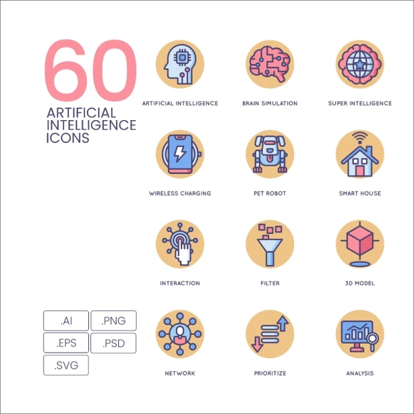 60 Artificial Intelligence Icons Butterscotch Series 60人工智能图标奶油糖果系列