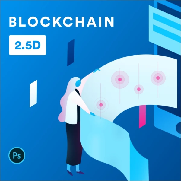 Blockchain 2.5D Illustrations 区块链2.5D插图