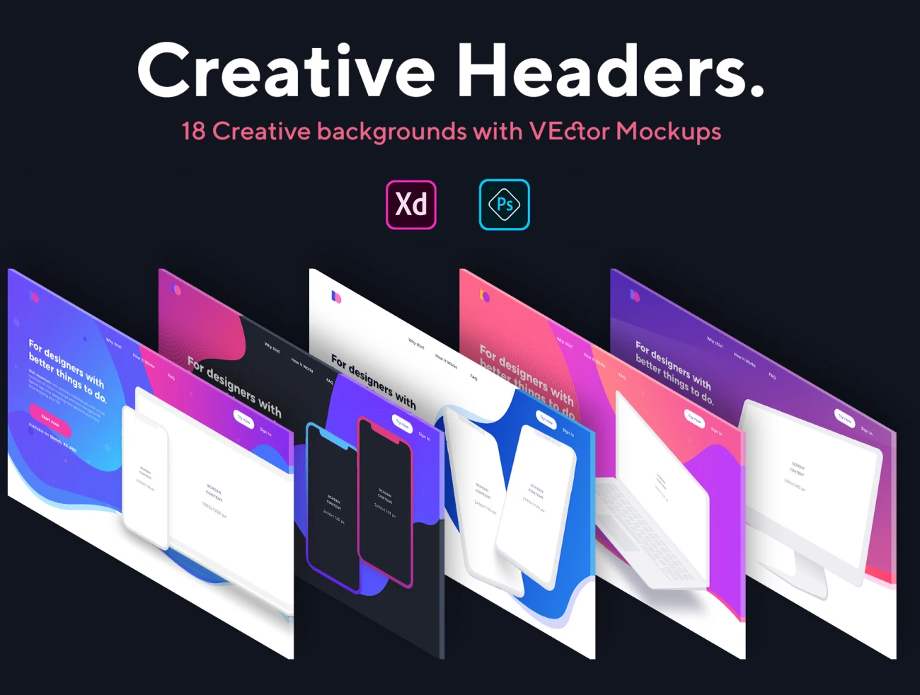 Creative Headers 创意网站首屏海报-UI/UX、ui套件、主页、介绍、列表、引导页、海报、网站-到位啦UI
