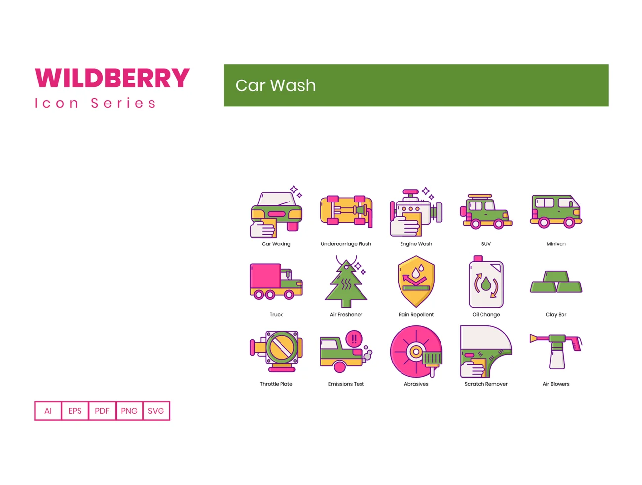 50 Car Wash Icons Wildberry Series 50个洗车图标-3D/图标-到位啦UI