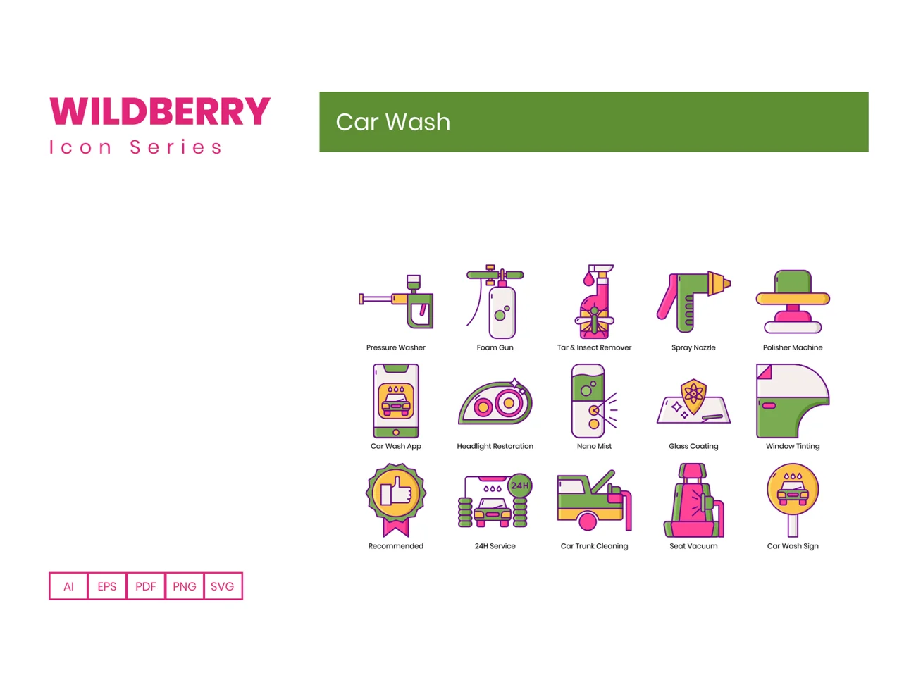50 Car Wash Icons Wildberry Series 50个洗车图标-3D/图标-到位啦UI