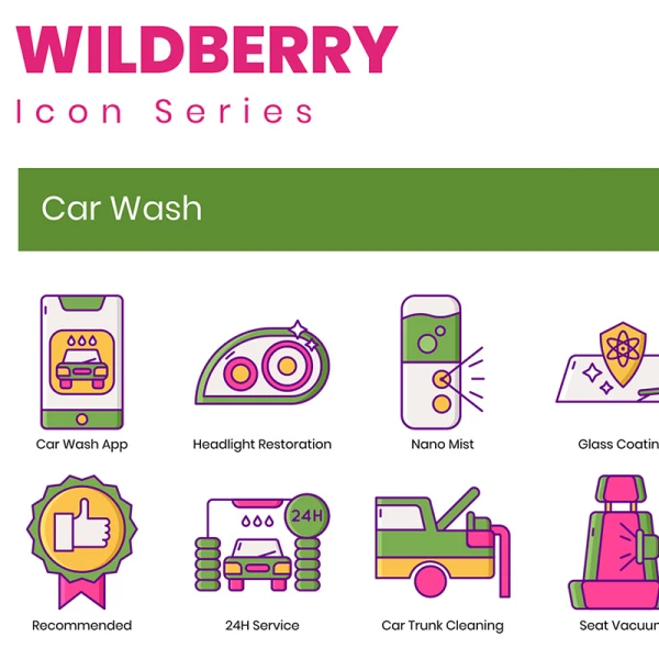 50 Car Wash Icons Wildberry Series 50个洗车图标