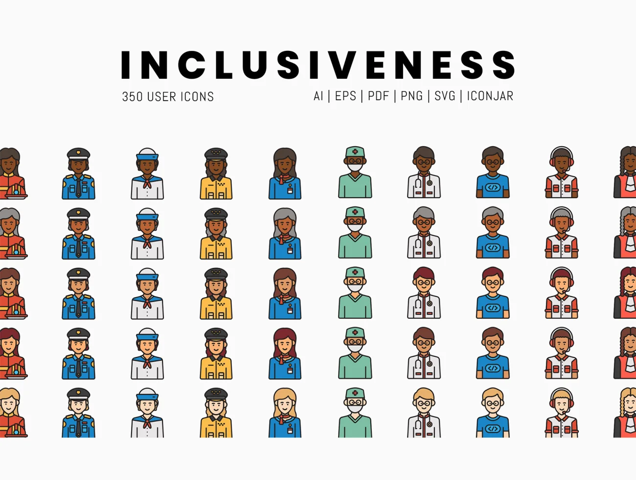 350 Inclusiveness Icons 350个不同职业年龄人物图标-3D/图标-到位啦UI