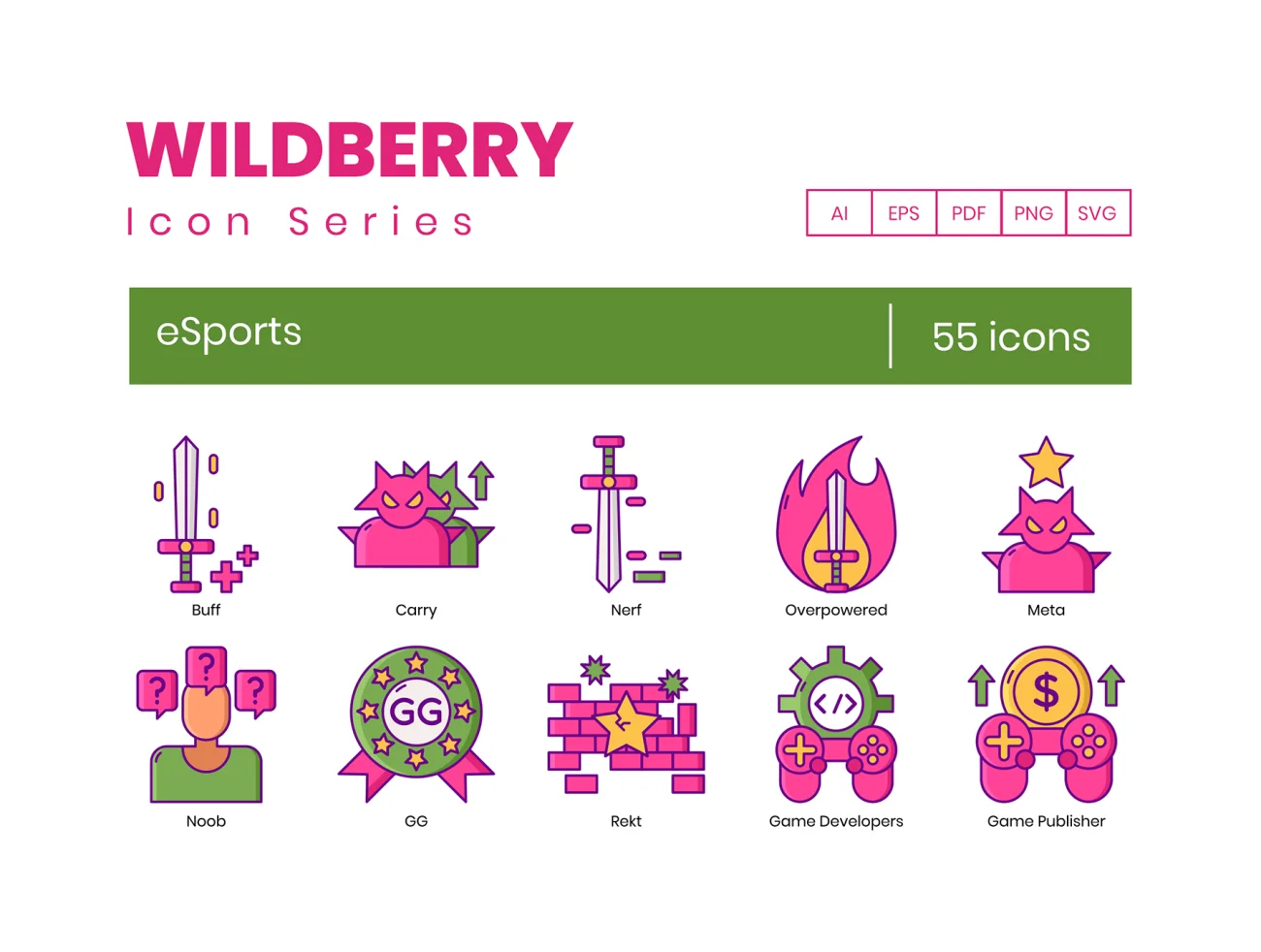 55 Esport Icons Wildberry Series 55个电子竞技图标野莓系列-3D/图标-到位啦UI