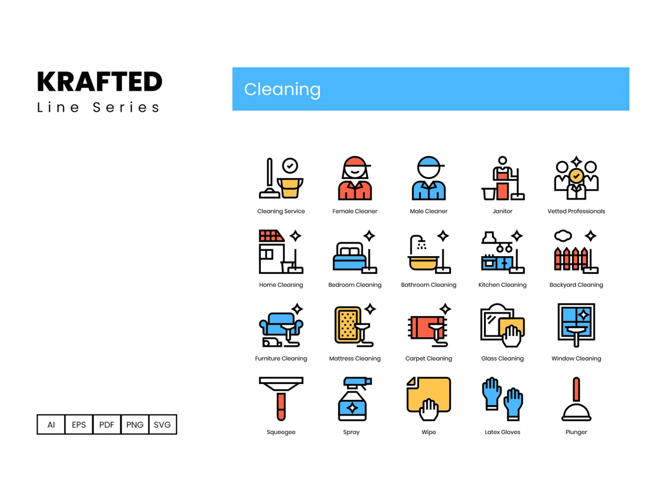 60 Cleaning Icons Krafted Line Series 60个清洁图标牛皮纸生产线系列-3D/图标-到位啦UI