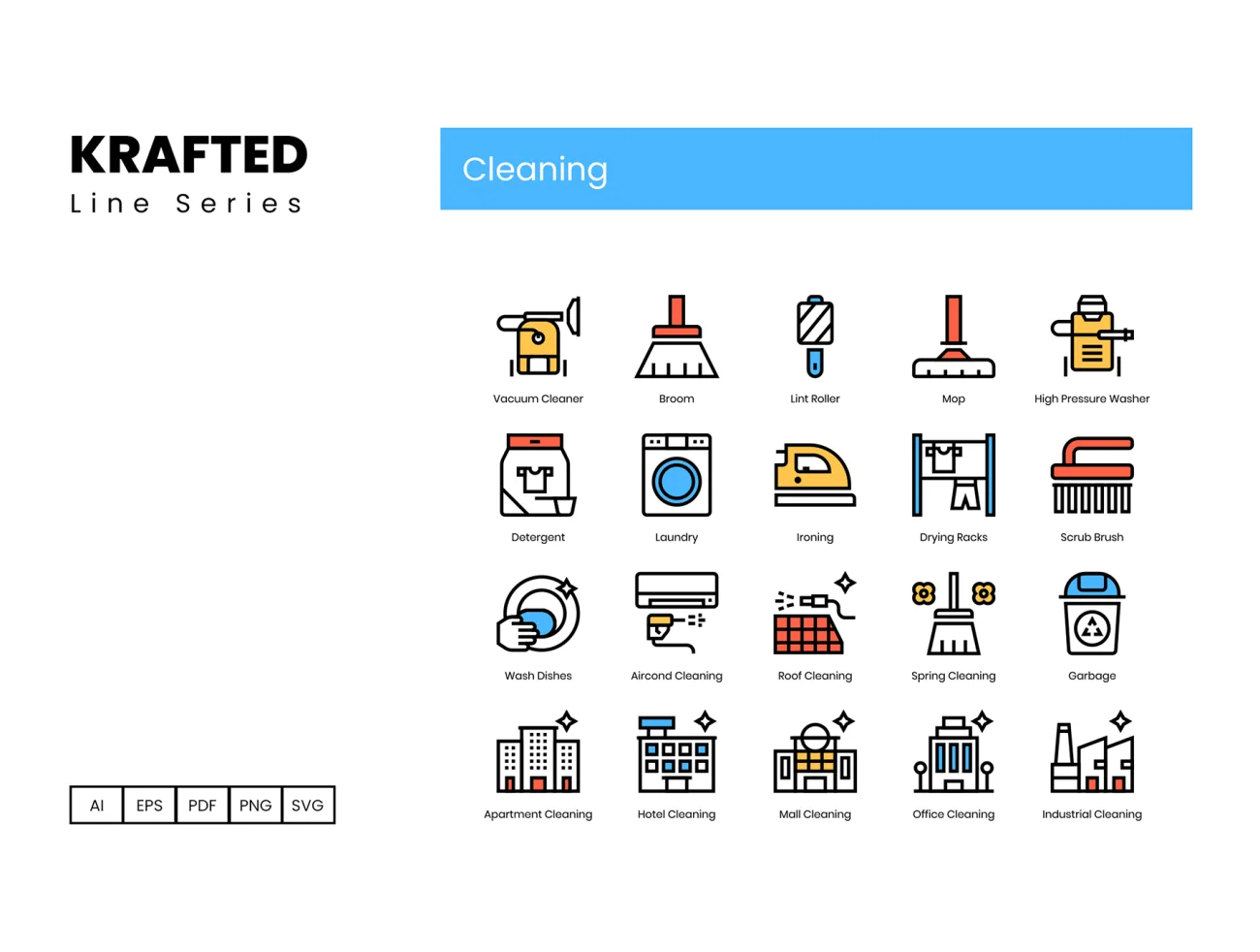 60 Cleaning Icons Krafted Line Series 60个清洁图标牛皮纸生产线系列-3D/图标-到位啦UI