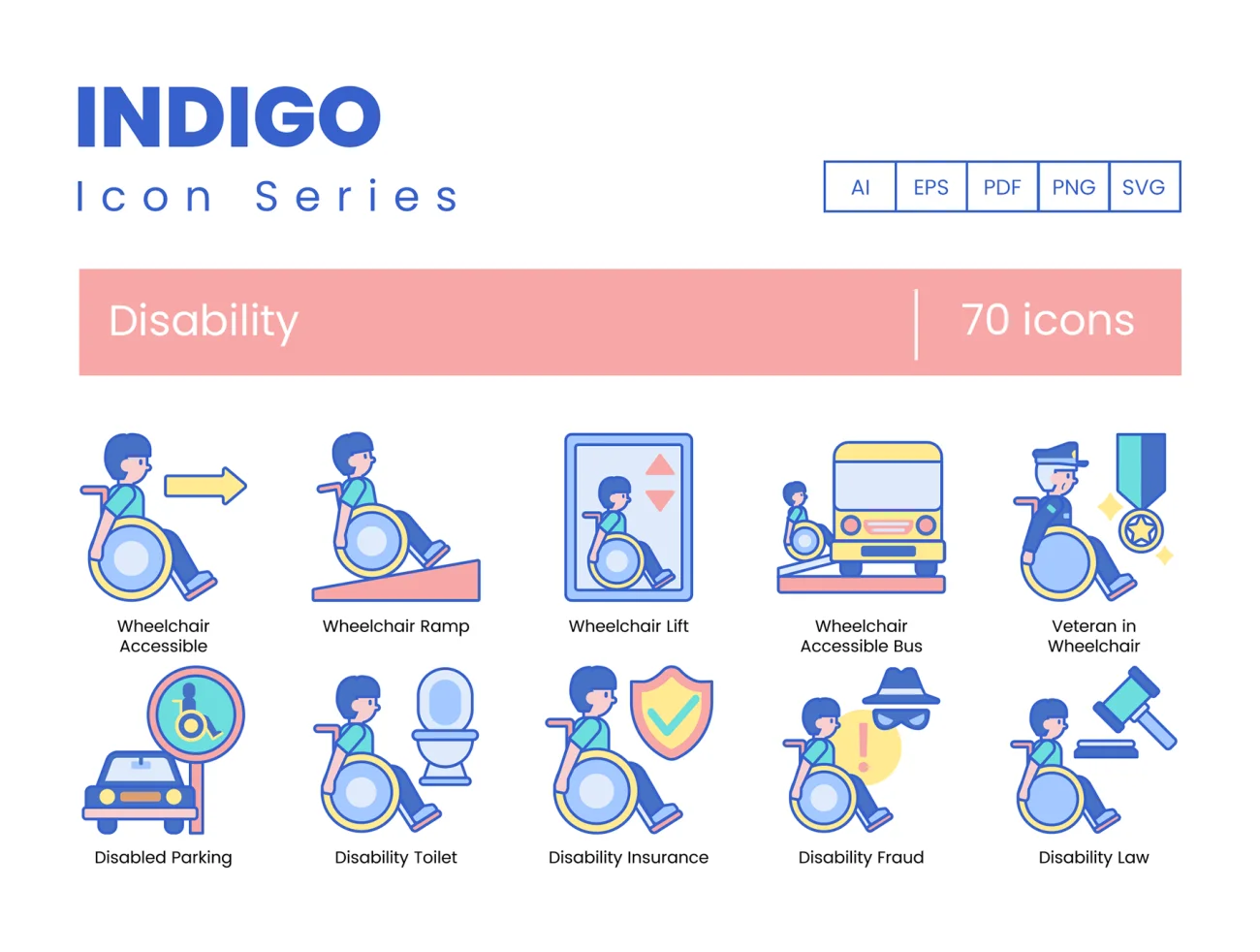 70 Disability Icons Indigo Series 70个残疾图标-3D/图标-到位啦UI