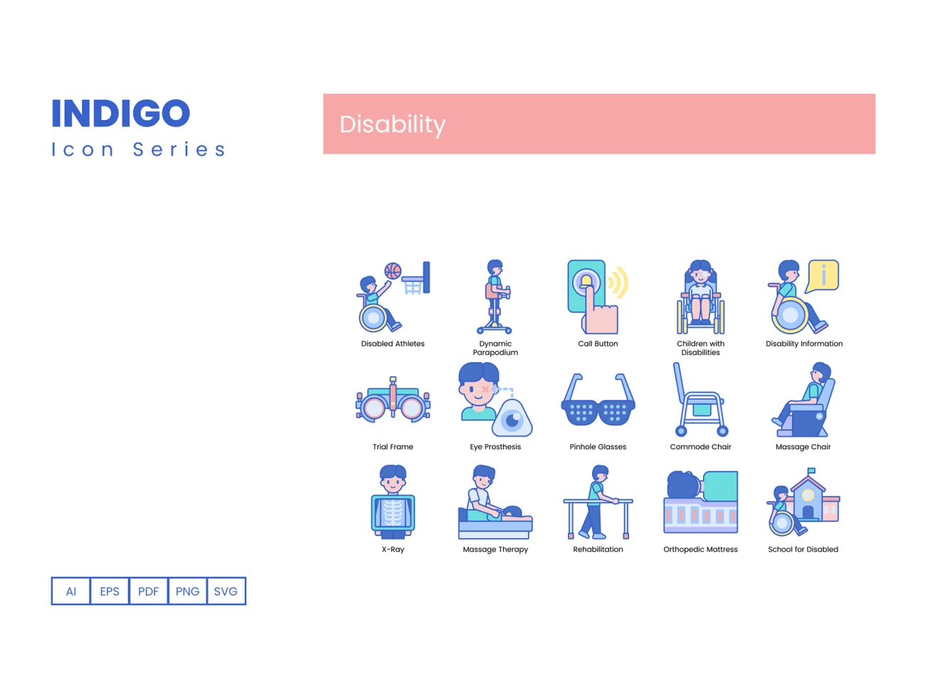 70 Disability Icons Indigo Series 70个残疾图标-3D/图标-到位啦UI