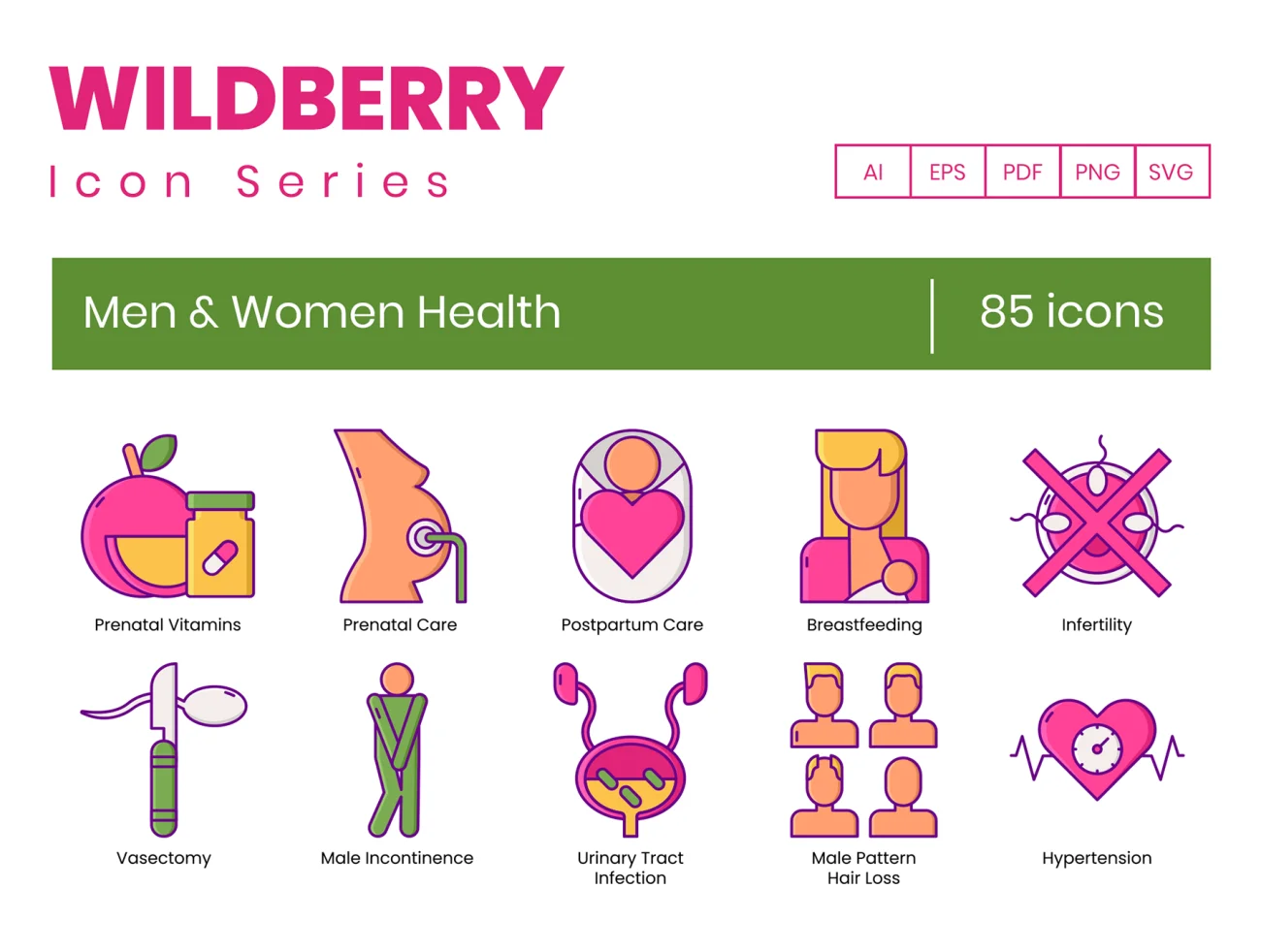 85 Men & Women Health Icons Wildberry 85位男女健康图标-3D/图标-到位啦UI