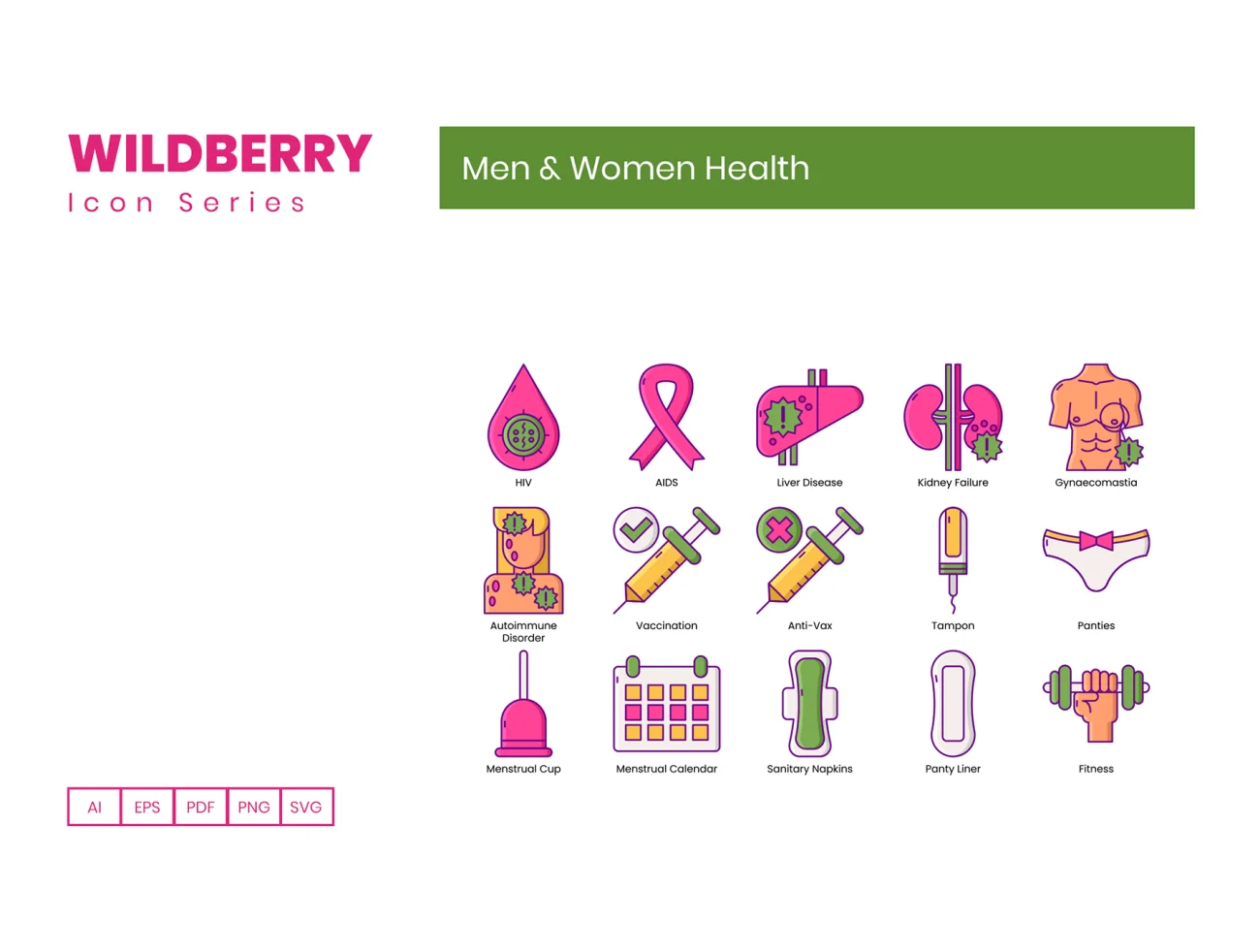 85 Men & Women Health Icons Wildberry 85位男女健康图标-3D/图标-到位啦UI