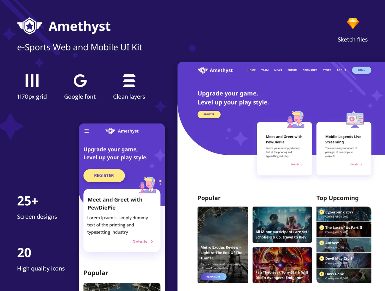 Amethyst - Esports Sketch Template 电子竞技模板-UI/UX-到位啦UI