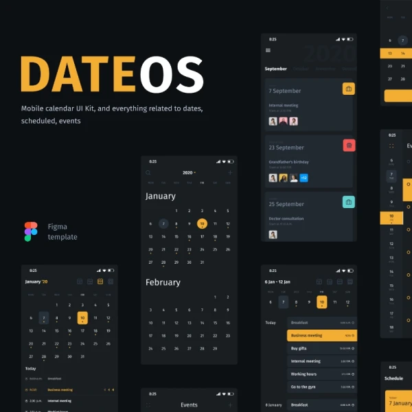 DateOs Calendar UI Kit DateOs手机端日历日程管理界面套件