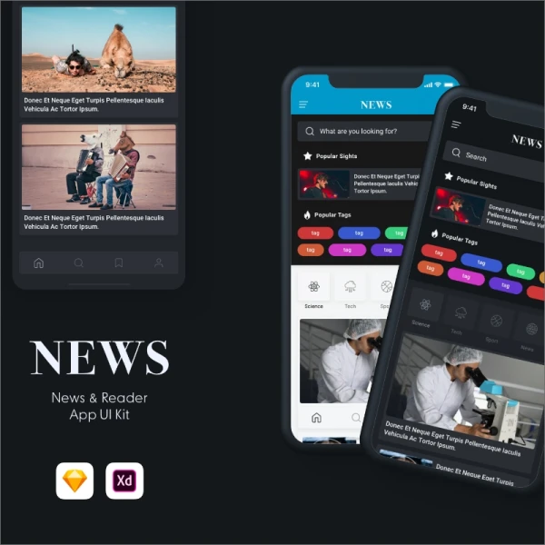 News & Reader Mobile App UI Kit(sketch) 新闻和阅读器移动app应用用户界面工具包