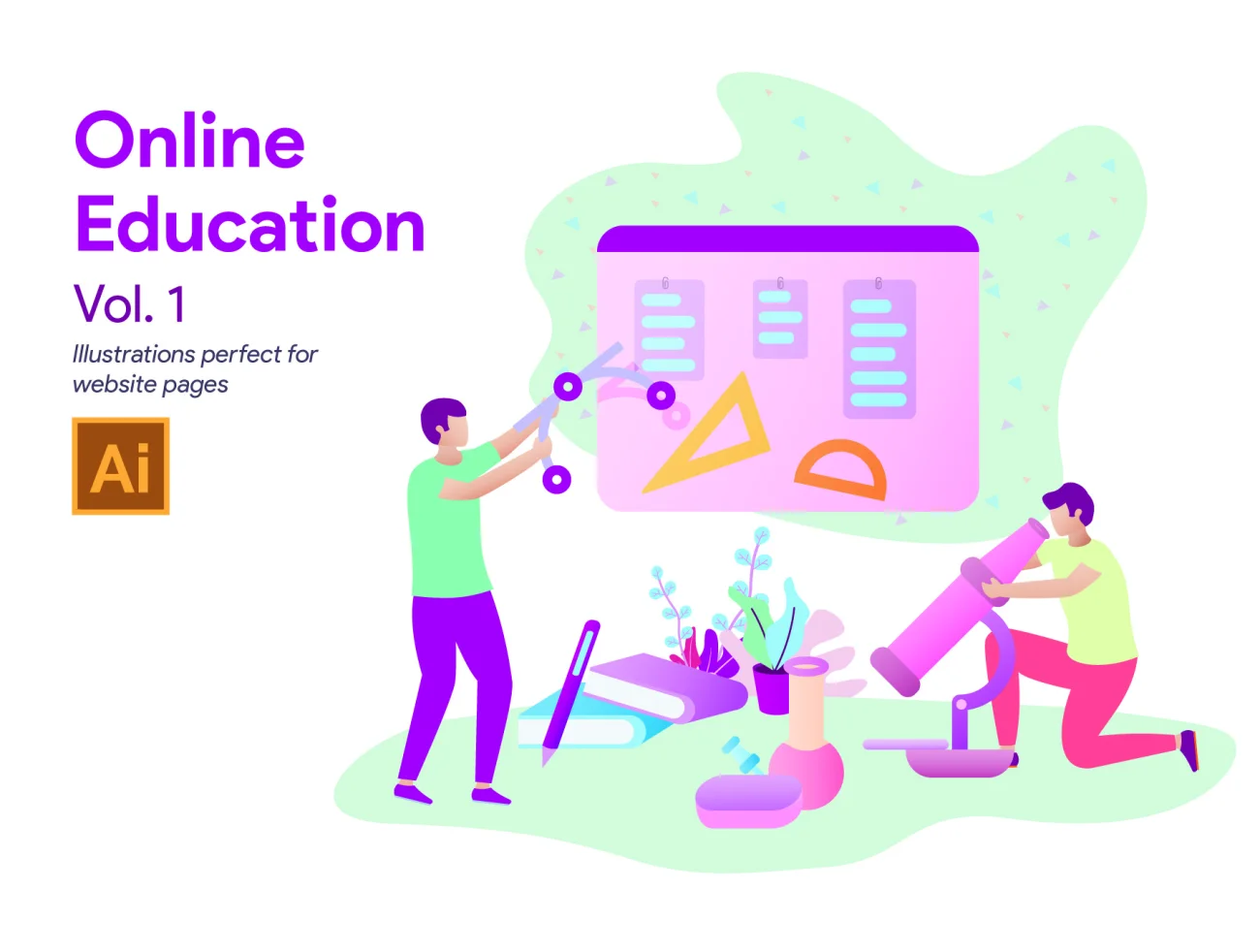 Online Education Vol 1 在线教育插画-UI/UX、人物插画、场景插画、学习生活、插画、教育医疗-到位啦UI