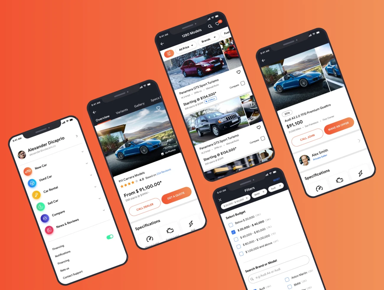 Vola Cars Premium iOS App UI Kit Sketch 高级iOS app应用UI套件-UI/UX、ui套件、主页、介绍、付款、列表、卡片式、引导页、支付、注册、登录页、着陆页、网站、详情-到位啦UI