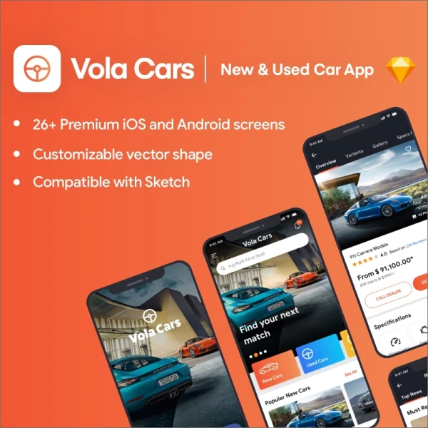 Vola Cars Premium iOS App UI Kit Sketch 高级iOS app应用UI套件