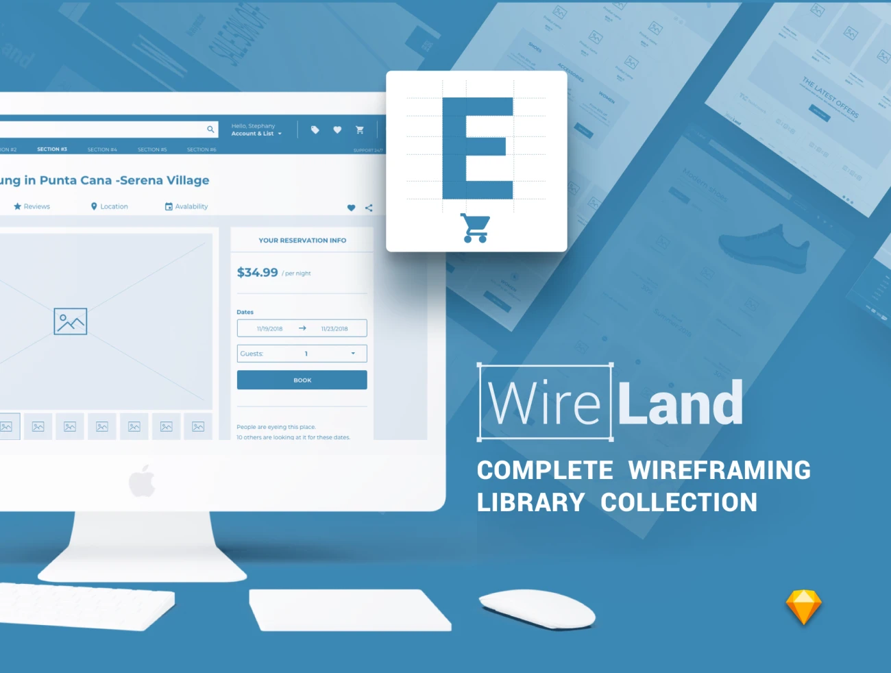 Wireland for Ecommerce 电子商务原型线框图-ui套件、主页、介绍、列表、表单-到位啦UI