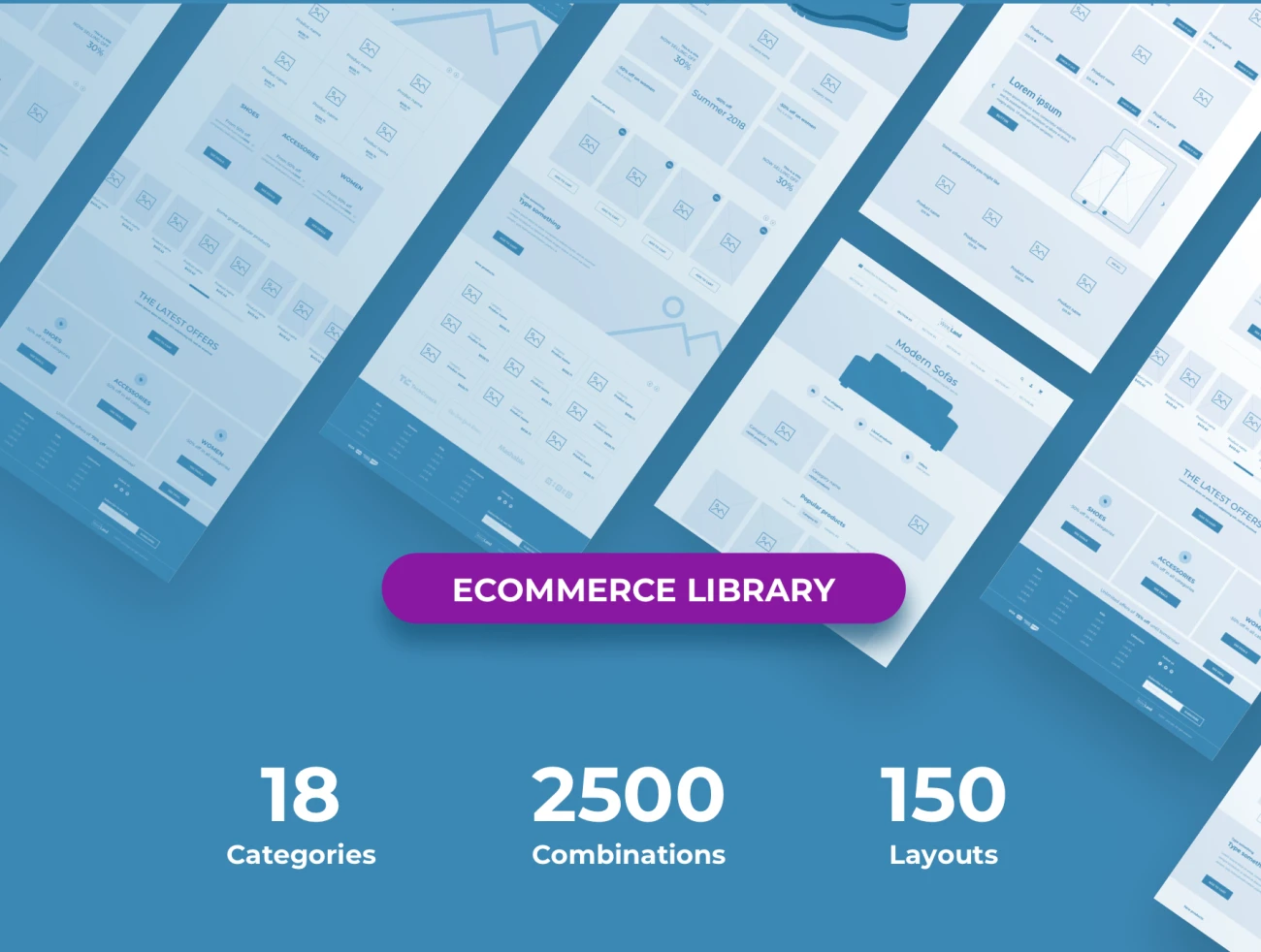 Wireland for Ecommerce 电子商务原型线框图-ui套件、主页、介绍、列表、表单-到位啦UI