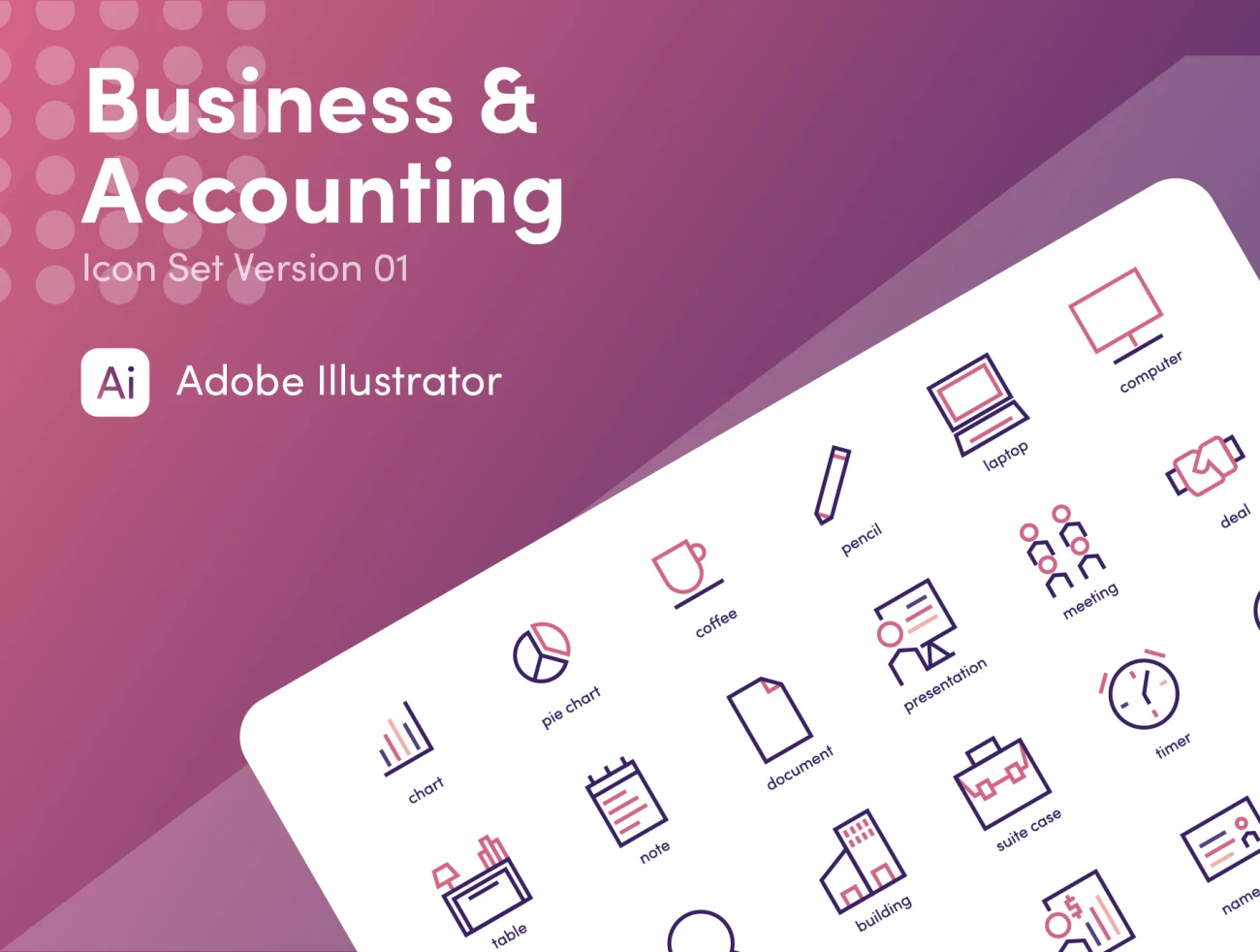 Business and Accounting 商业与会计双色直角图标-3D/图标-到位啦UI