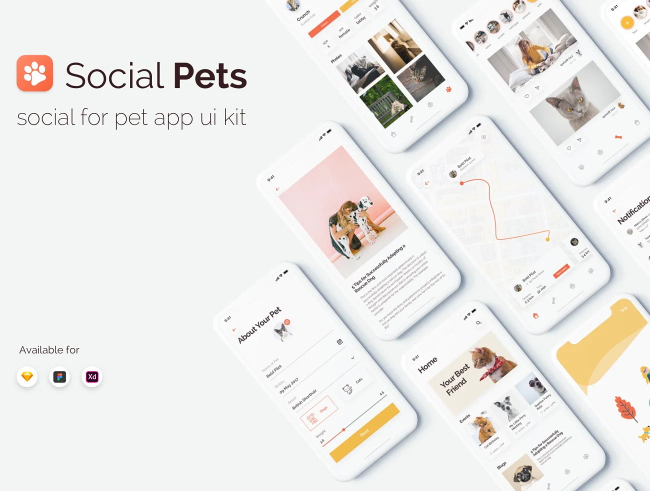 Social Pets App UI Kits 宠物社交app应用UI套件-UI/UX、ui套件、应用、社交-到位啦UI