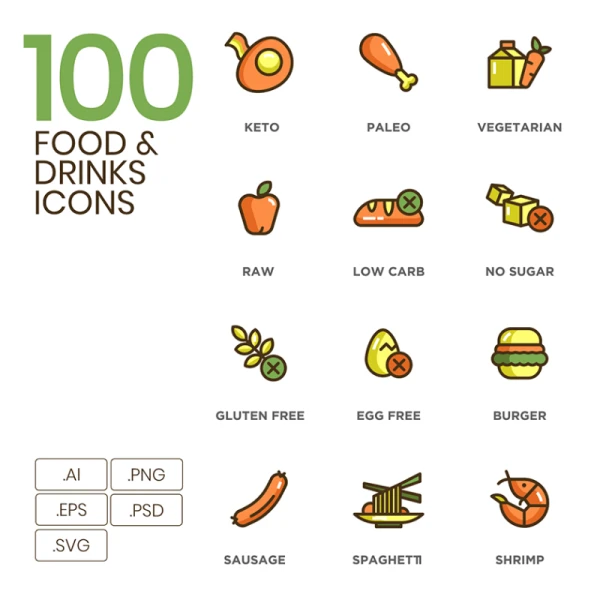 100 Food & Drinks Icons 100个餐饮图标