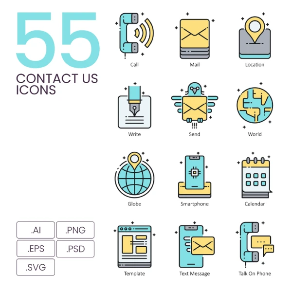 55 Contact Us Icons - Aqua Series 55个联系方式图标