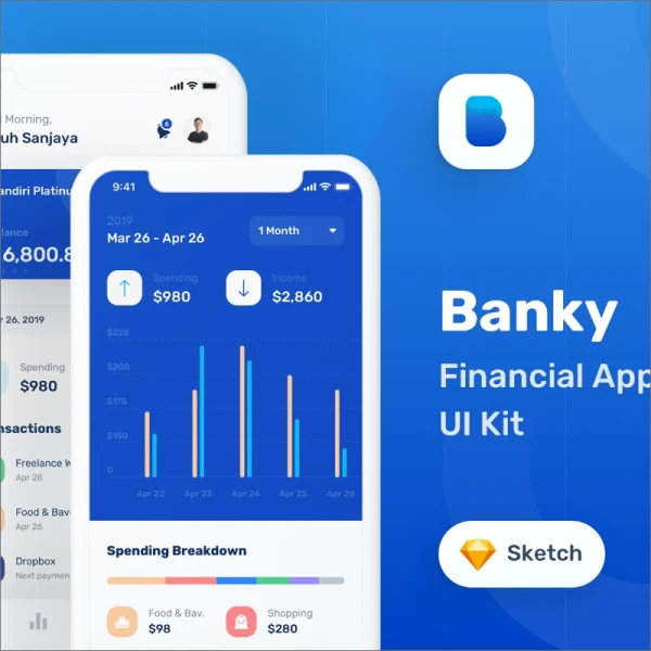 Banky - Finance App UI Kit 蓝色金融app应用UI套件