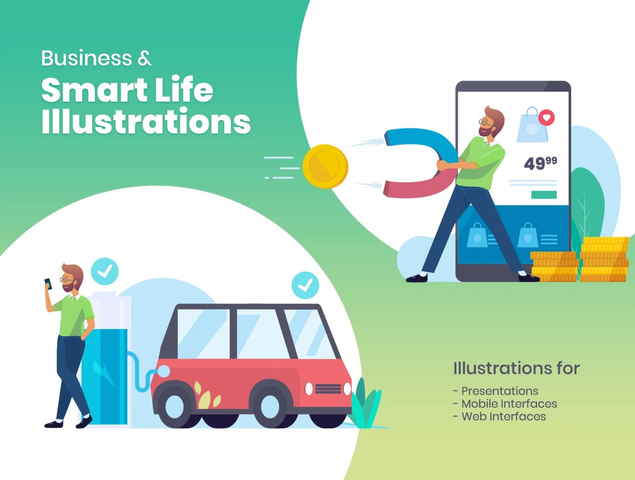 Business & Smart Life Illustrations 商业与智能生活插图-UI/UX、人物模特、场景插画、学习生活、插画-到位啦UI