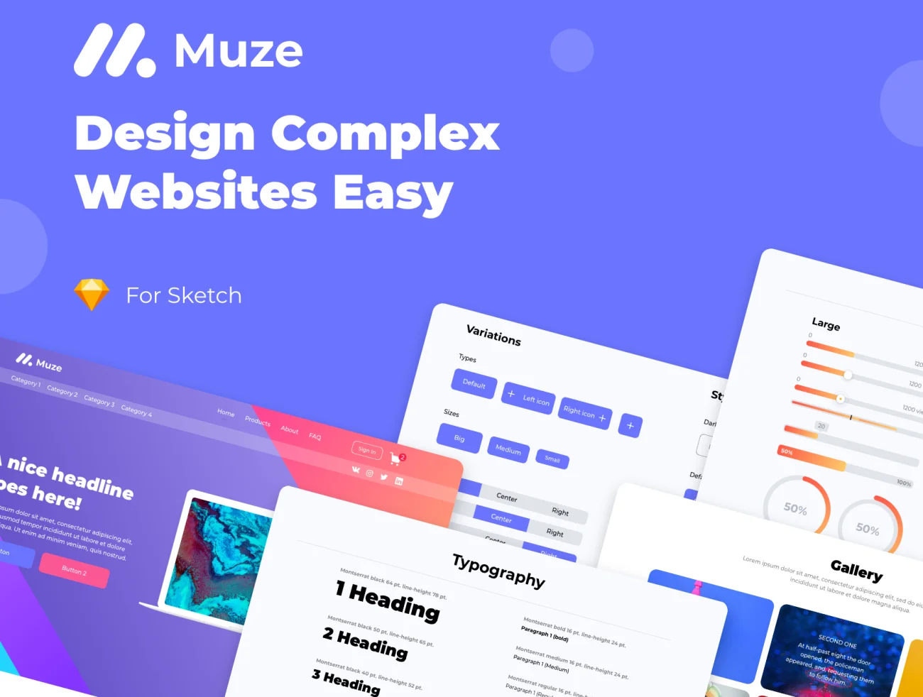 Muze Design System 快速网站建设设计系统多功能模块即拿即用-UI/UX、ui套件、主页、介绍、列表、卡片式、图表、应用、引导页、日历、注册、登录页、着陆页、社交、网站、表单、邮件-到位啦UI