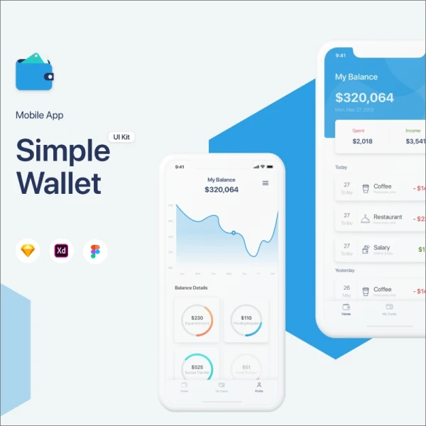 Simple Wallet App UI UX Kit 极简数字钱包生活记账app应用用户界面UX套件