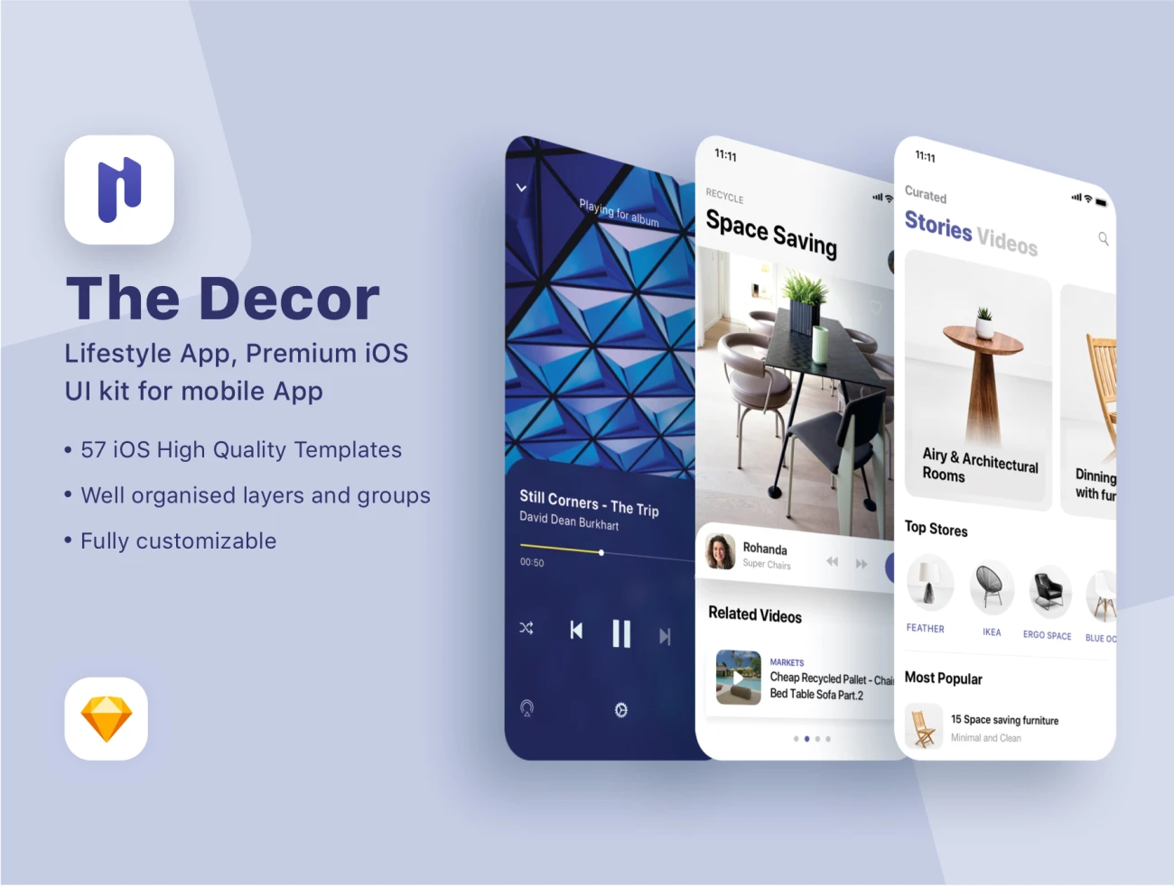 The Decor, Lifestyle App 音乐播放器家具电商语音播客 生活方式app应用-UI/UX、ui套件、列表、卡片式、应用、播放器、注册、海报、登录页、表单-到位啦UI